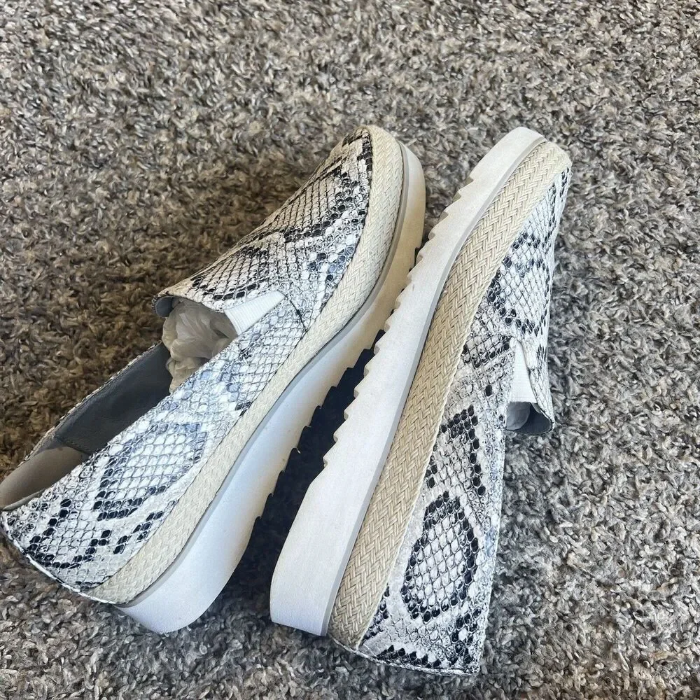 DONALD PLINER Finni Sz 8 Leather Espadrille Loafer Shoe Platform Snake Skin